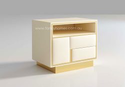 Fancy Homes Orlando Contemporary Bedside Table with Gold Trims. Ivory Colour Bedside Tables with Gold Trims