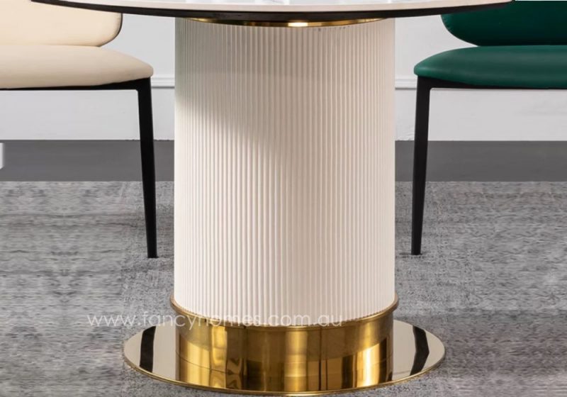 Fancy Homes Sorrento Round Sintered Stone Dining Table White and Gold Base