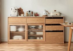 Fancy Homes Harper-B Sintered Stone Top Storage Buffet Table Buffet Cabinet Front. Combine Wood Cabinet and Sintered Stop Top. With Enclosed Storage Shelves with Sliding Glass Door. Also with Drawers.