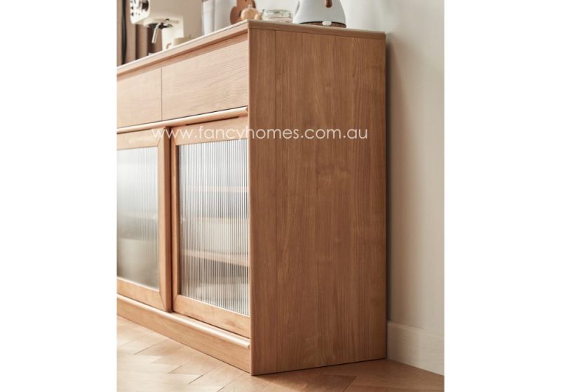 Fancy Homes Harper Sintered Stone Top Storage Buffet Table Buffet Cabinet Side. Combine Wood Cabinet and Sintered Stop Top. With Enclosed Storage Shelves with Sliding Glass Door. Also with Drawers.