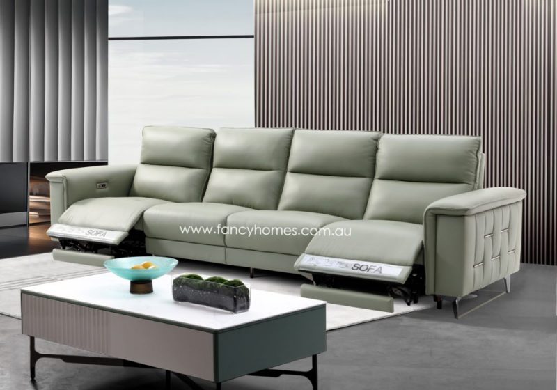 Fancy Homes Soren Contemporary Four Seater Recliner Leather Sofa with Electric Recliners