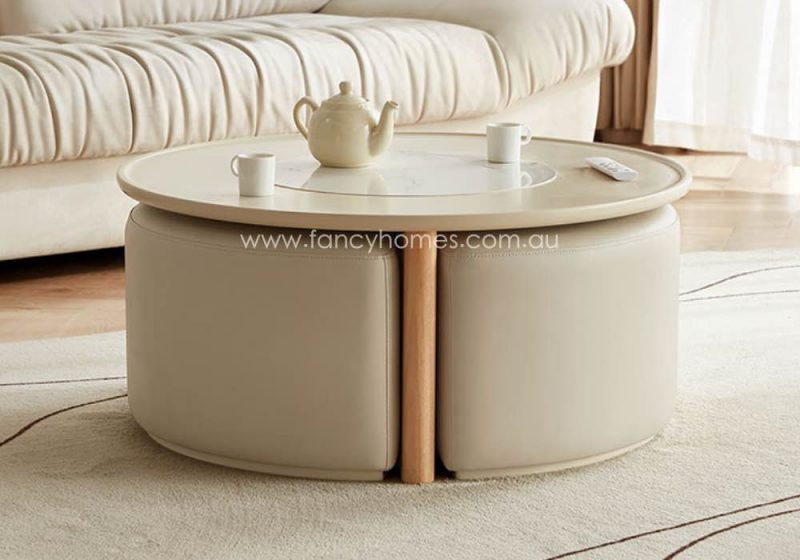 Fancy Homes Collette Sintered Stone Top Coffee Table with Ottomans