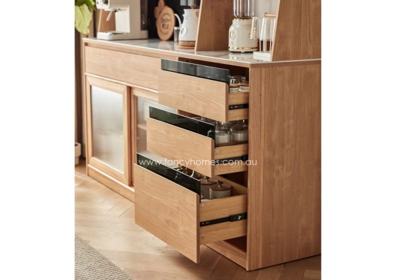 Fancy Homes Harper-D Sintered Stone Top Storage Buffet Table Cabinet with Storage Shelf and Side Drawers